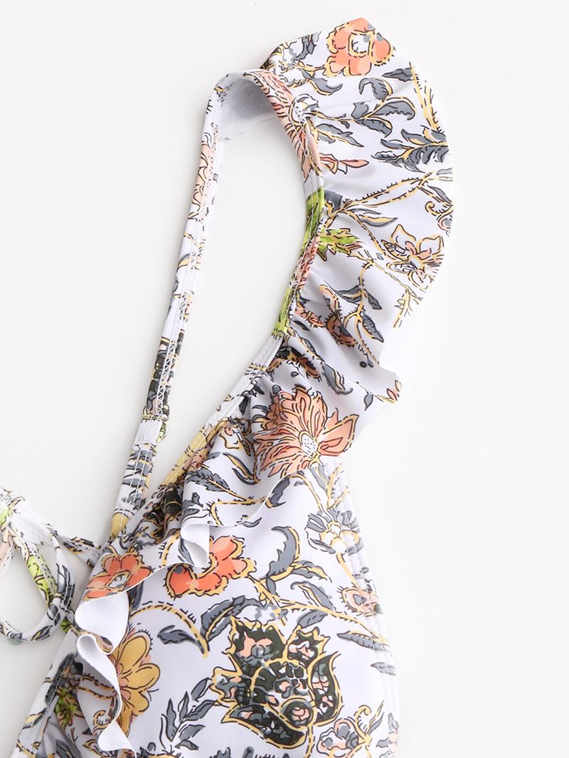 Kvinder Design Blomsterprint String Flæser Stropper One Piece Rygfri Badetøj