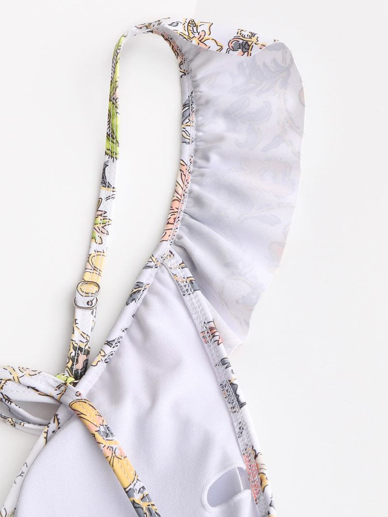 Kvinder Design Blomsterprint String Flæser Stropper One Piece Rygfri Badetøj