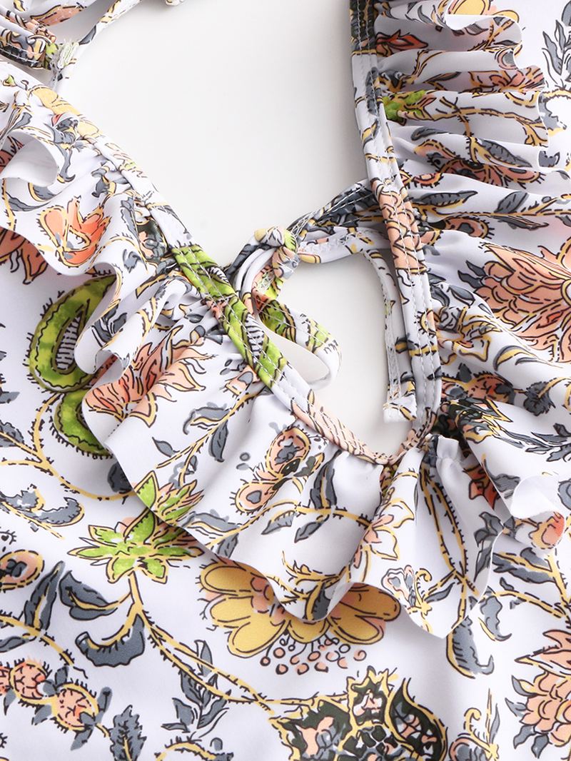 Kvinder Design Blomsterprint String Flæser Stropper One Piece Rygfri Badetøj
