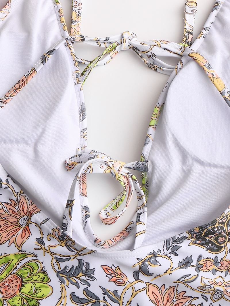 Kvinder Design Blomsterprint String Flæser Stropper One Piece Rygfri Badetøj