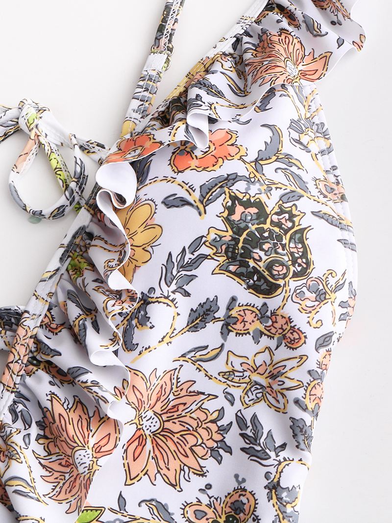 Kvinder Design Blomsterprint String Flæser Stropper One Piece Rygfri Badetøj