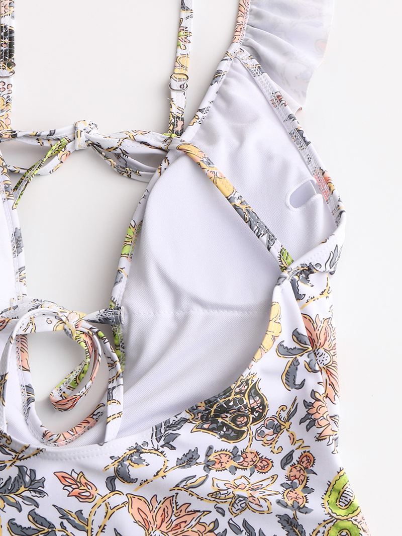 Kvinder Design Blomsterprint String Flæser Stropper One Piece Rygfri Badetøj