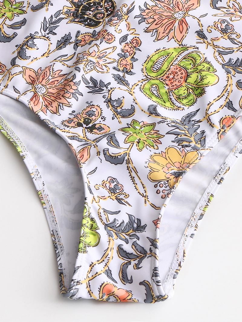 Kvinder Design Blomsterprint String Flæser Stropper One Piece Rygfri Badetøj