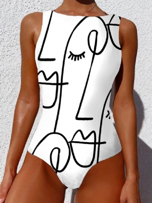 Kvinder Graffiti Med Tryk Ærmeløs Hawaii Beach One Piece Beach Badetøj