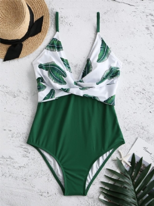 Plus Size Plunge V-hals Trykt Rygløs One-pieces Badetøj