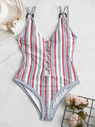 Spaghettistropper Stripe Med Tryk Deep Backless Hot Badetøj