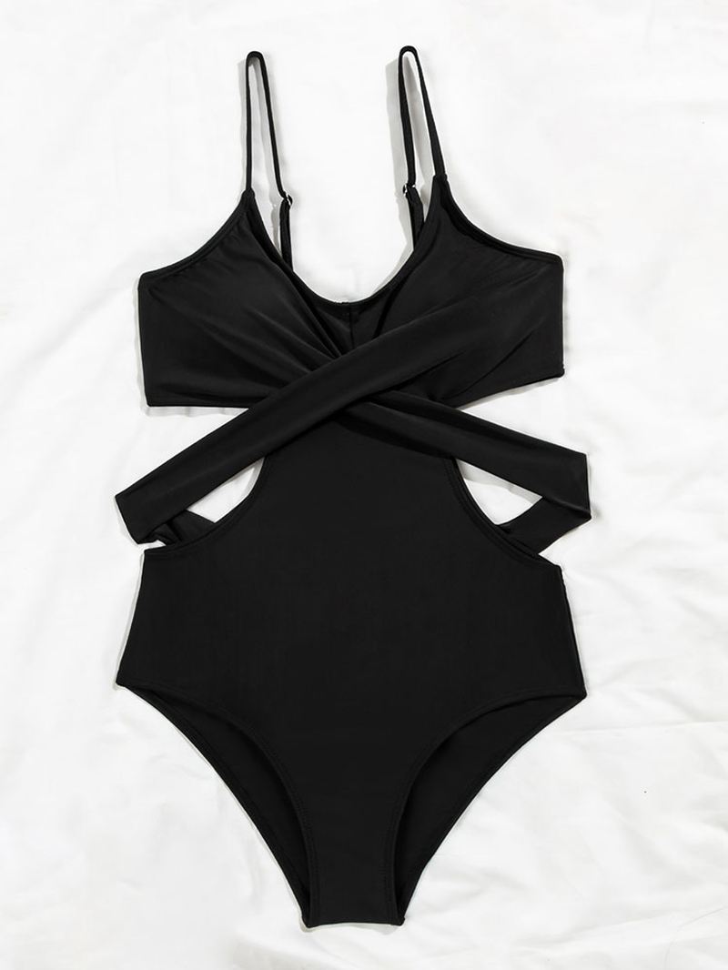 Tropical Plant Med Tryk På Kryds Og Tværs Udskåret Strappy One Piece Hawaii Style Dame Badetøj