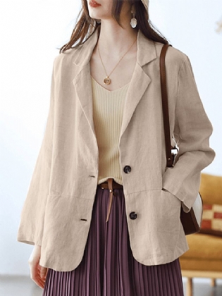 100% Bomuld Lapel Business Casual Blazer Med Frontlommer Til Kvinder
