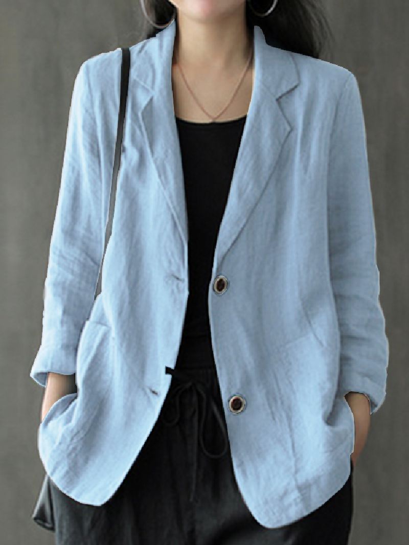 Kvinder 100% Bomuld Ensfarvet Knap Front Business Tynd All-match Blazer Med Lomme