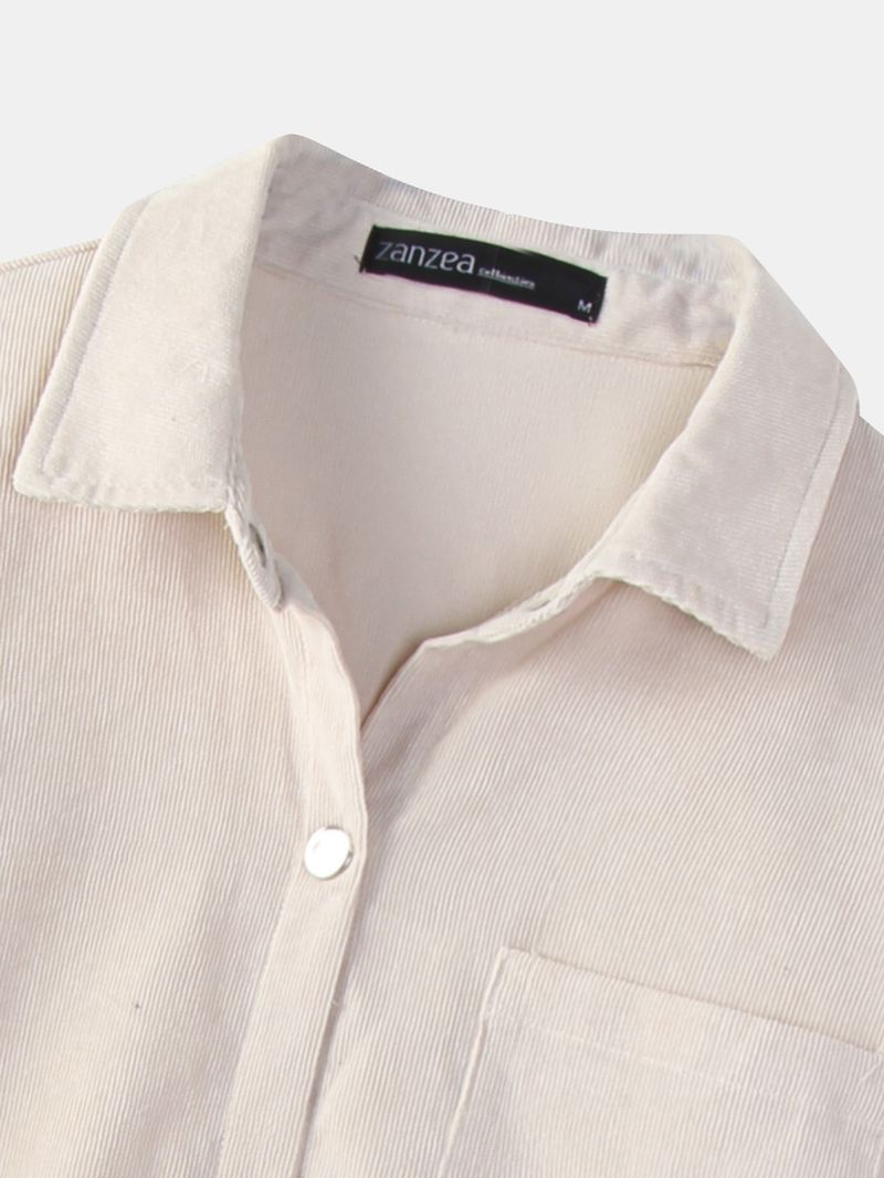 Kvinder Solid Corduroy Fritid Front Pocket All Season Retro Holiday Suit Shirt