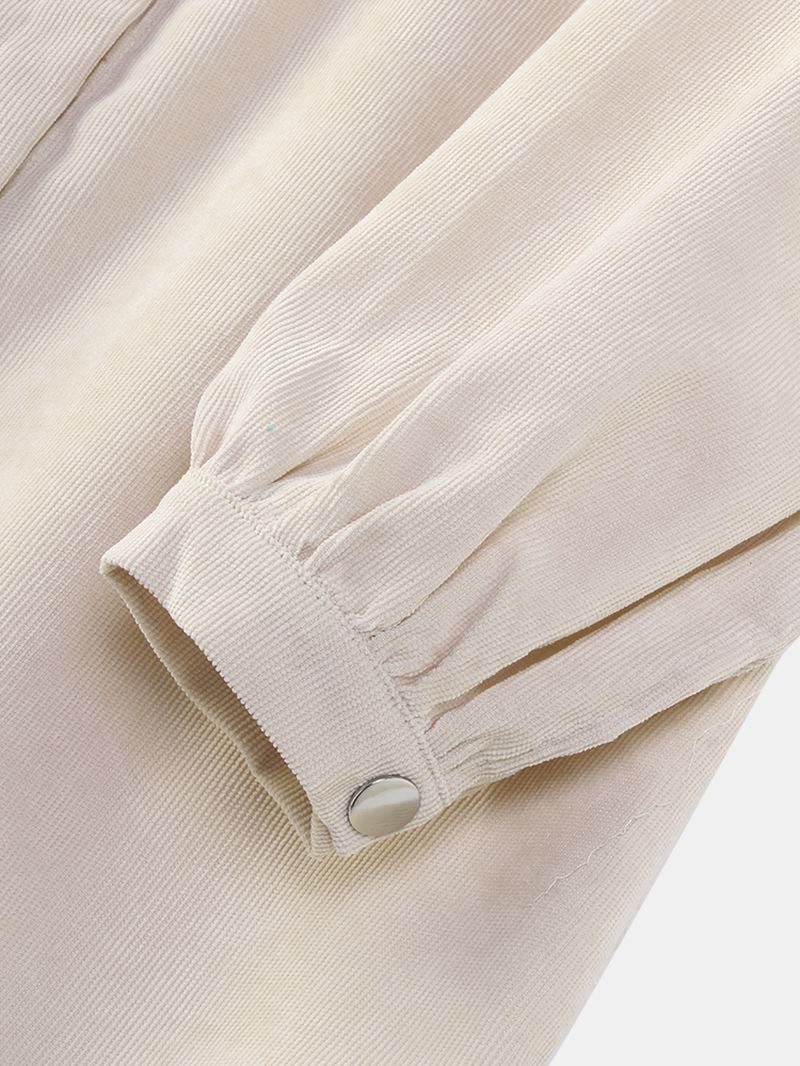 Kvinder Solid Corduroy Fritid Front Pocket All Season Retro Holiday Suit Shirt