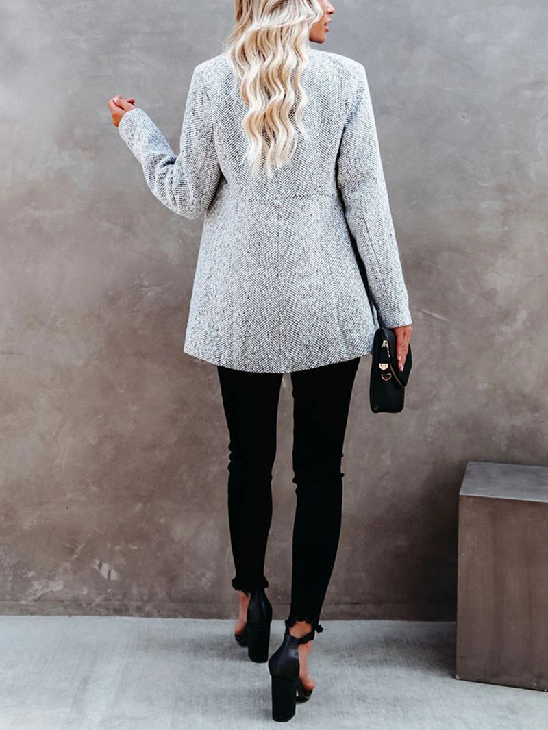 Kvinder Solid Tweed Sidelomme Regular Fit Casual Langærmet Blazer