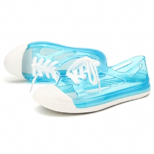 Ej Kvinder Candy Color Mode Hollow Out Snørebånd Udendørs Casual Sport Flade Regnsko