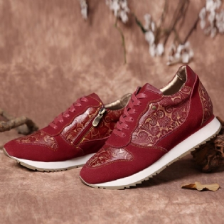 Floral Lædersøm Splejsning Lynlås Snøre Flade Sneakers