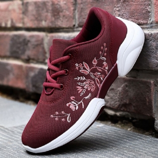 Kvinder Casual Broderi Blomster Strikkede Lette Åndbare Sneakers