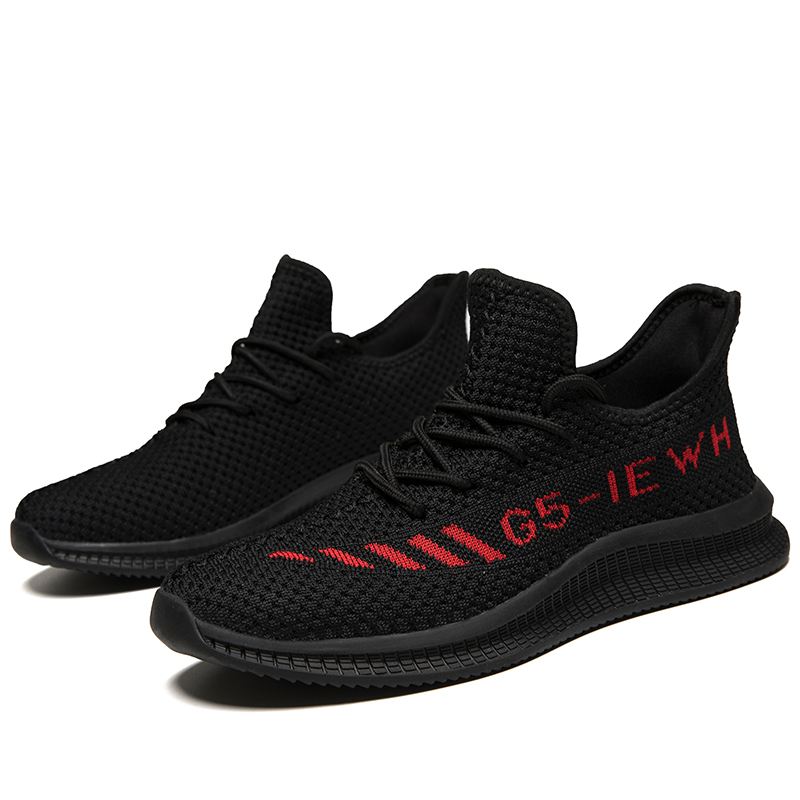 Mænd Bogstavmønster Strikket Stof Åndbar Blød Sål Casual Sneakers