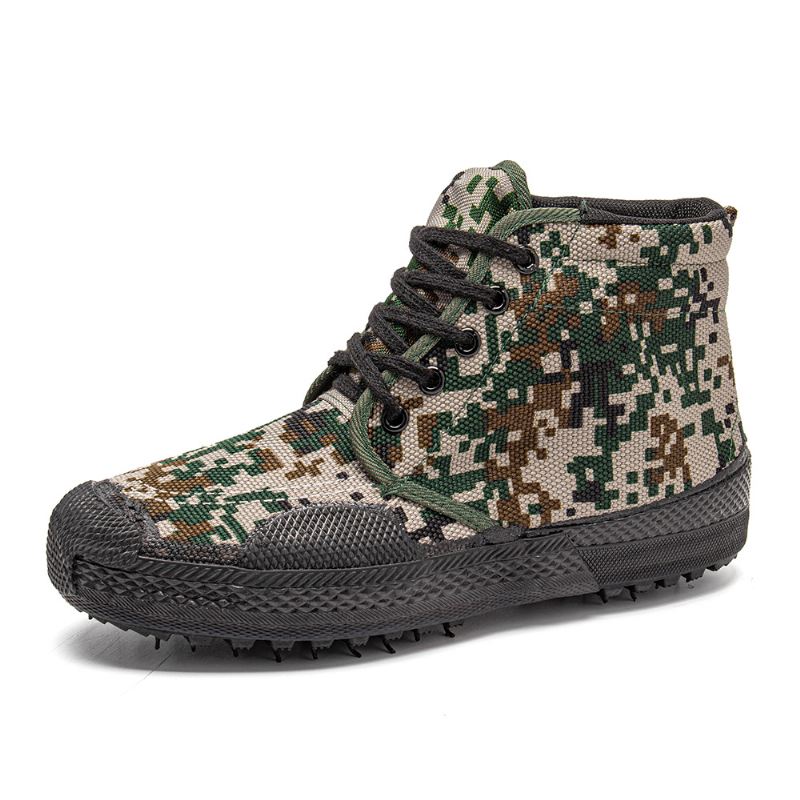 Mænd Canvas Camouflage Mønster Slidfast Åndbar Gummi Vulkaniseret High-top Liberation Sko Militær Træningssko Sneakers Sportssko