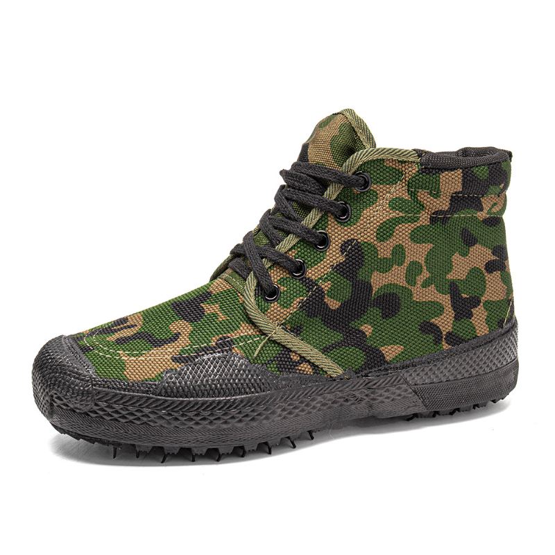 Mænd Canvas Camouflage Mønster Slidfast Åndbar Gummi Vulkaniseret High-top Liberation Sko Militær Træningssko Sneakers Sportssko
