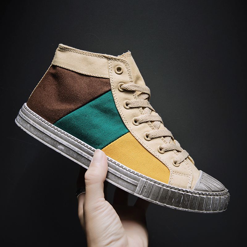 Mænd Colorblock Canvas High Top Lace Up Sports Casual Trainers