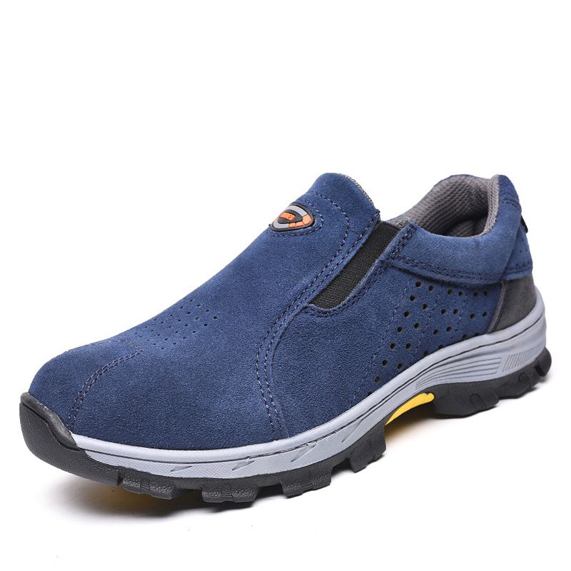 Mænd Kohud Åndbar Skridsikker Tåbeskyttet Slip On Casual Arbejdssko