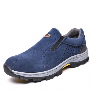 Mænd Kohud Åndbar Skridsikker Tåbeskyttet Slip On Casual Arbejdssko
