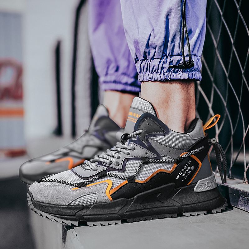 Mænd Læder Mesh Åndbar Blød Sål Brief Sports Platform Snørebånd Casual Chunky Sko