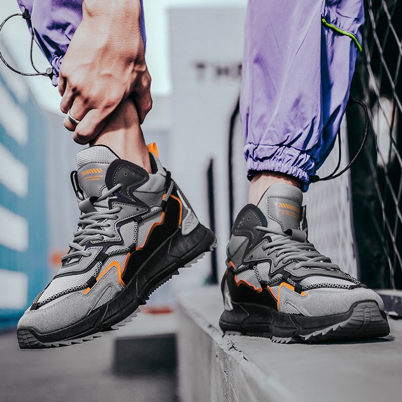 Mænd Læder Mesh Åndbar Blød Sål Brief Sports Platform Snørebånd Casual Chunky Sko