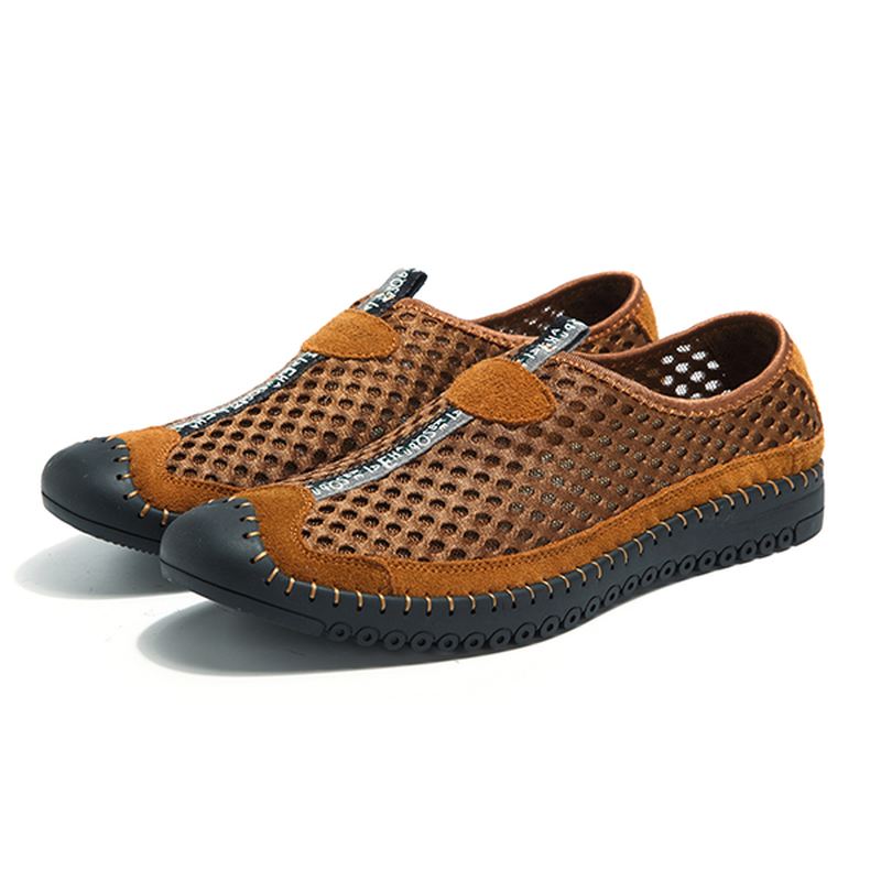 Mænd Mesh Anti-collision Toe Håndsyning Casual Flats Sneakers