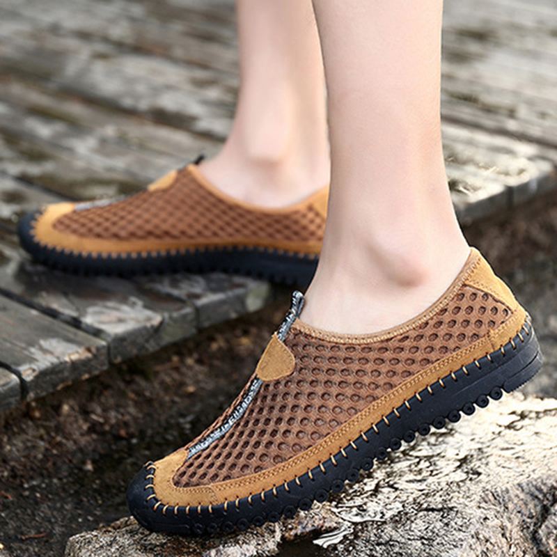 Mænd Mesh Anti-collision Toe Håndsyning Casual Flats Sneakers