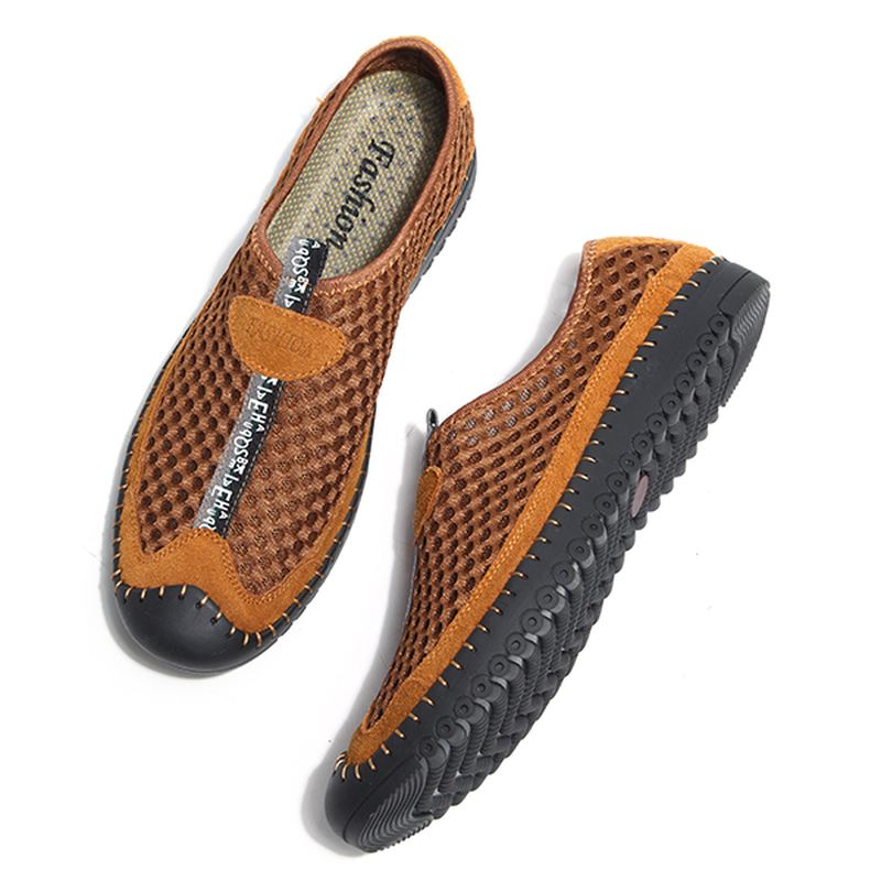 Mænd Mesh Anti-collision Toe Håndsyning Casual Flats Sneakers