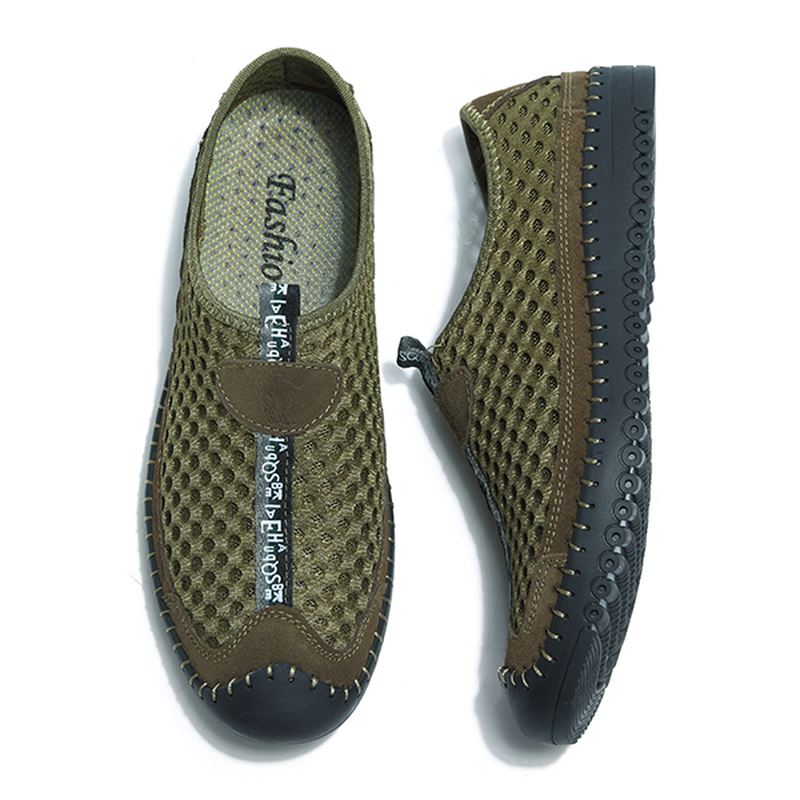 Mænd Mesh Anti-collision Toe Håndsyning Casual Flats Sneakers