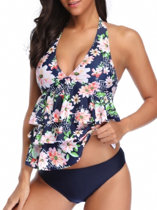 Dame Split Halter Med Tryk Multi-layer Badetøj