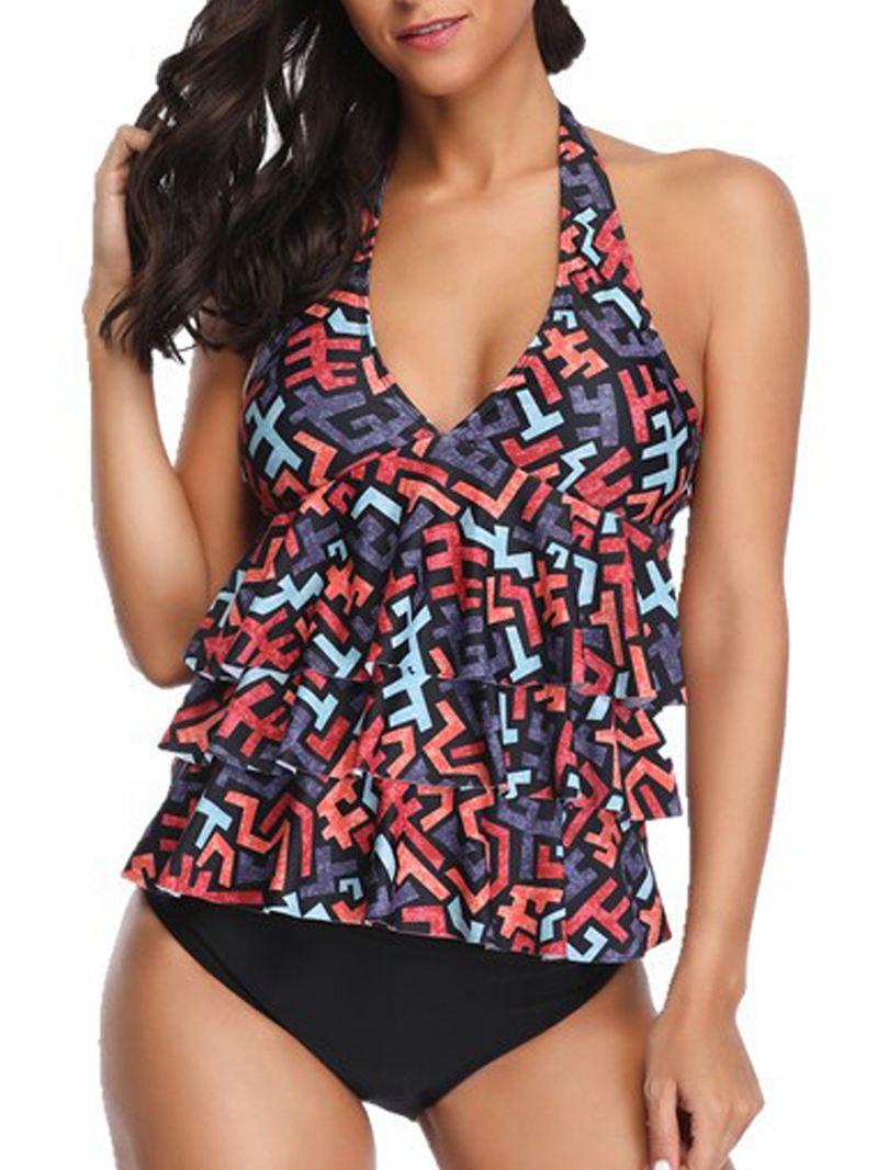 Dame Split Halter Med Tryk Multi-layer Badetøj