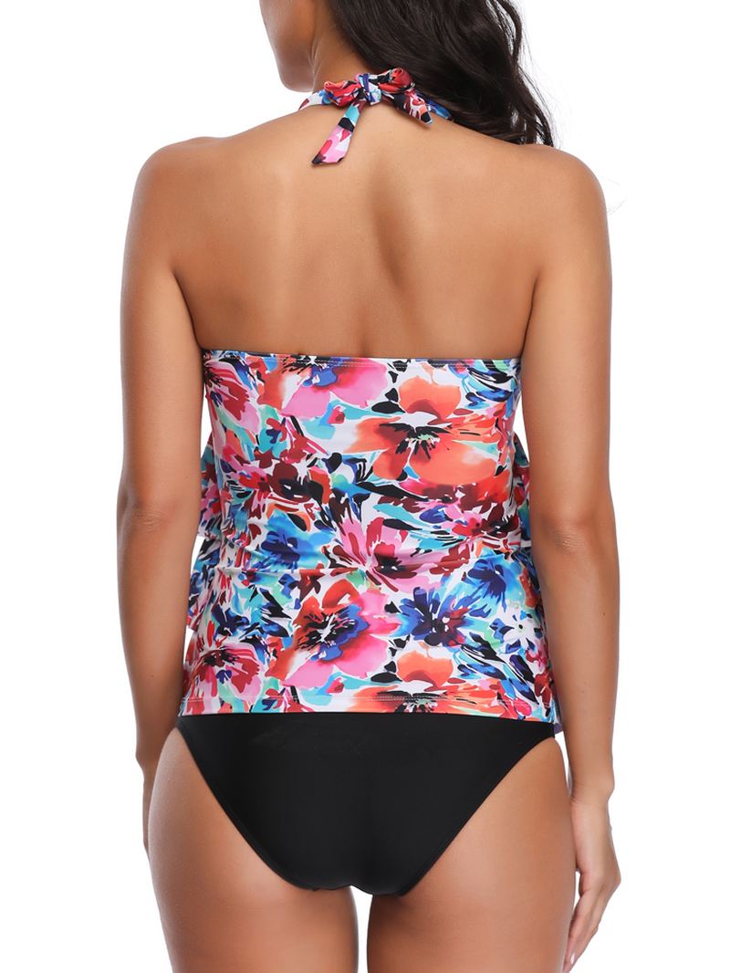 Dame Split Halter Med Tryk Multi-layer Badetøj