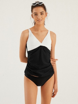 Kvinder Kontrastfarve Front Twisted V-hals Cover Belly Tankinis