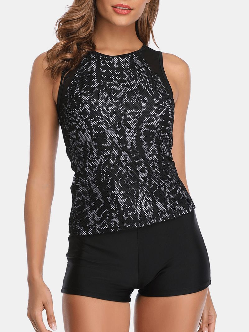 Kvinder Med Tryk Blonde Tankini Cover Mave Hawaii Beach Badedragter