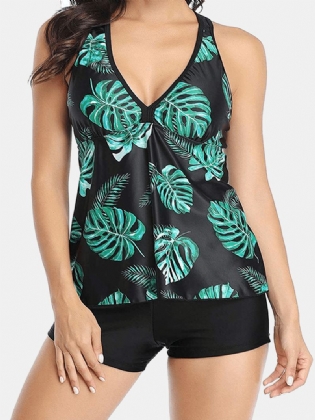 Kvinder Plant Med Tryk Cover Mave Tankini Hawaii Holiday Badetøj