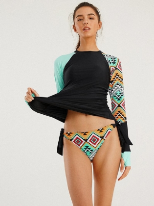 Kvinder Vintage Geometrisk Med Tryk Solcreme Lange Ærmer Surfing String Trusse Sports Bikini