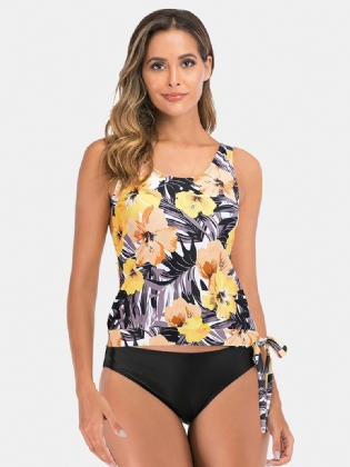 Plus Size Dame Blomster Tropical Med Tryk Tankinis Med Tre Slags Sort Bund
