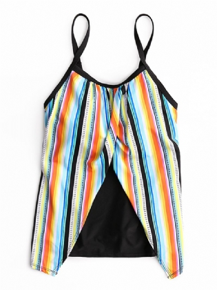 Plus Size Kvinder Farverige Stribede Spaghetti Straps Ærmeløse Badetøj