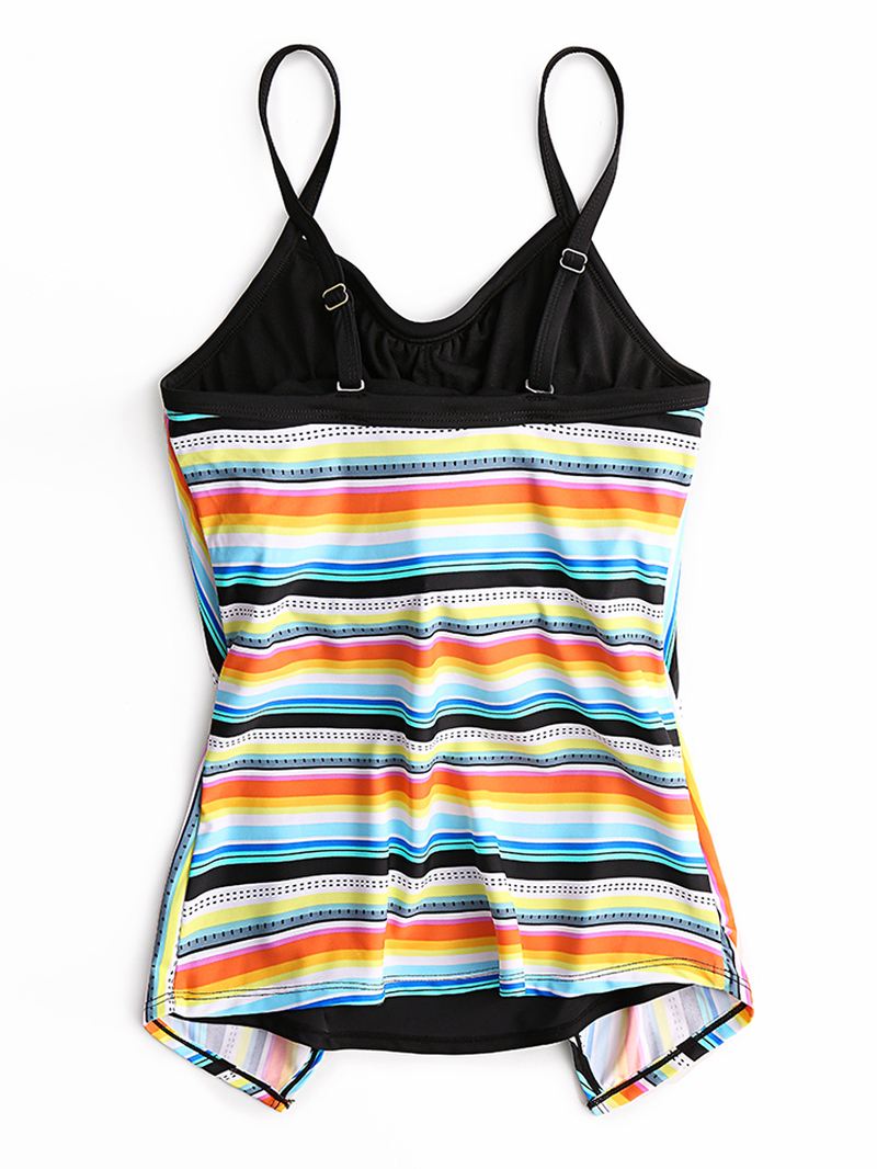 Plus Size Kvinder Farverige Stribede Spaghetti Straps Ærmeløse Badetøj