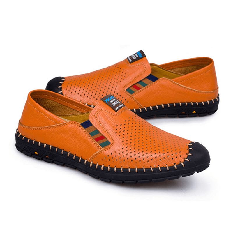 Åndbar Hollow Outs Anti Collision Toe Ægte Læder Flats Loafers Sko