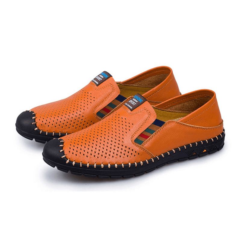 Åndbar Hollow Outs Anti Collision Toe Ægte Læder Flats Loafers Sko