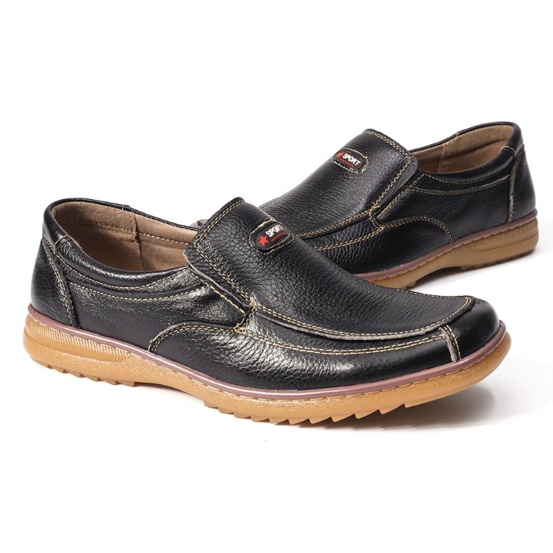 Mænd Ægte Ko Læder Slip-on Blød Sål Skridsikre Casual Oxfords