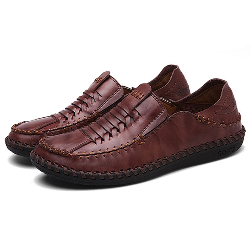 Mænd Ægte Læder Håndsømning Vævet Stil Oxfords Sko