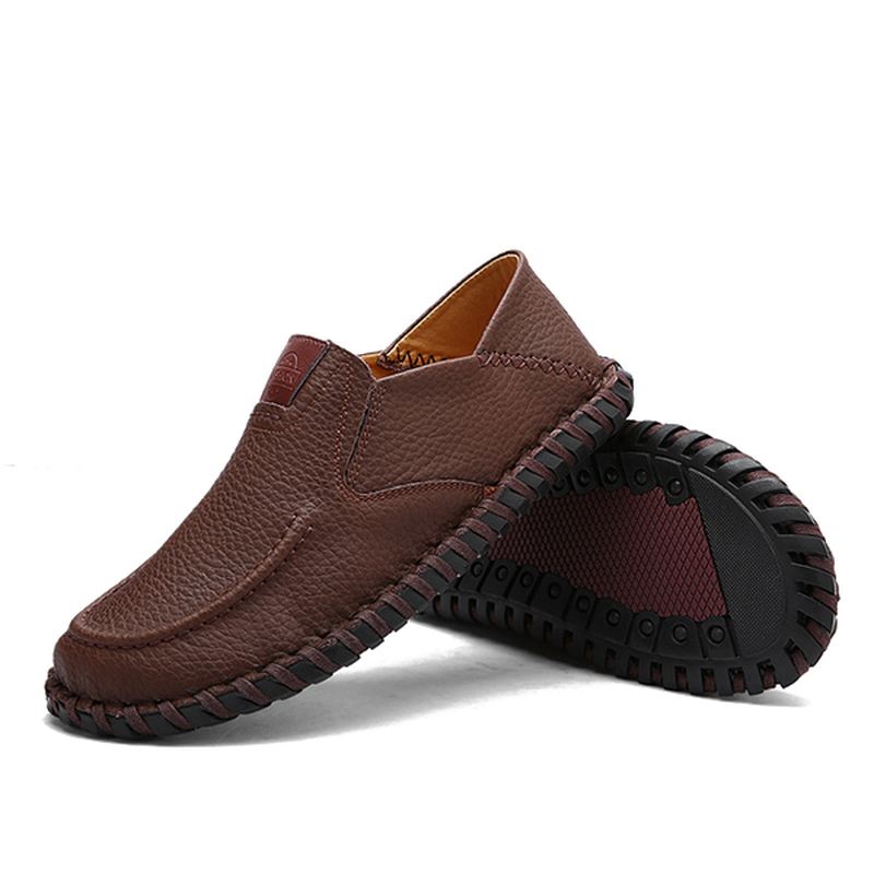 Mænd Bløde Åndbare Flade Sko Casual Outdoor Læder Slip On Oxfords
