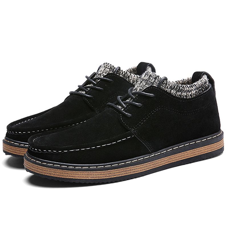Mænd Brogue Style Strikket Ruskind Blød Sål Varm Oxfords Sko