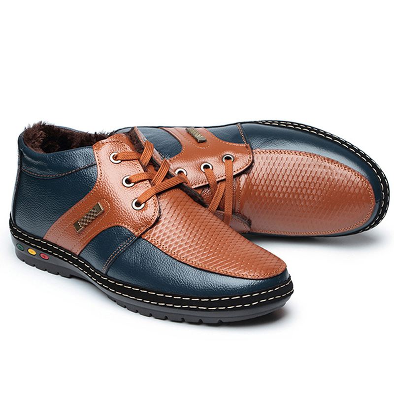 Mænd Casual Ægte Læder Blød Pels Foring High Top Oxfords Sko