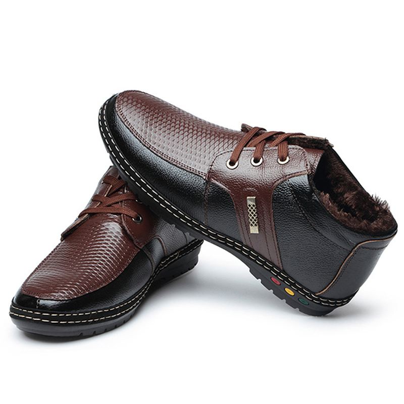 Mænd Casual Ægte Læder Blød Pels Foring High Top Oxfords Sko