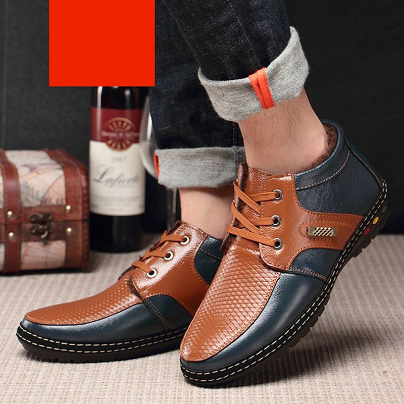 Mænd Casual Ægte Læder Blød Pels Foring High Top Oxfords Sko